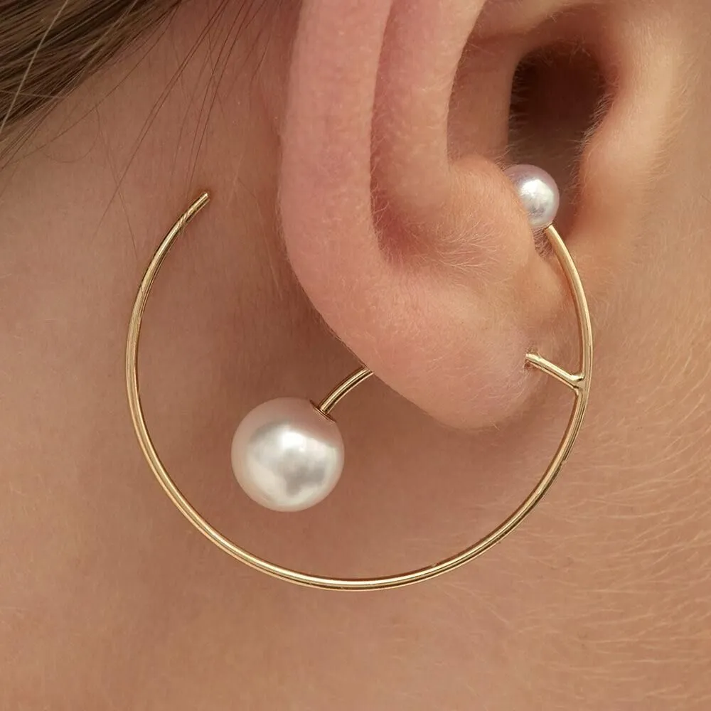 Cosmo Galactic 18K Gold Hoops w. Pearl