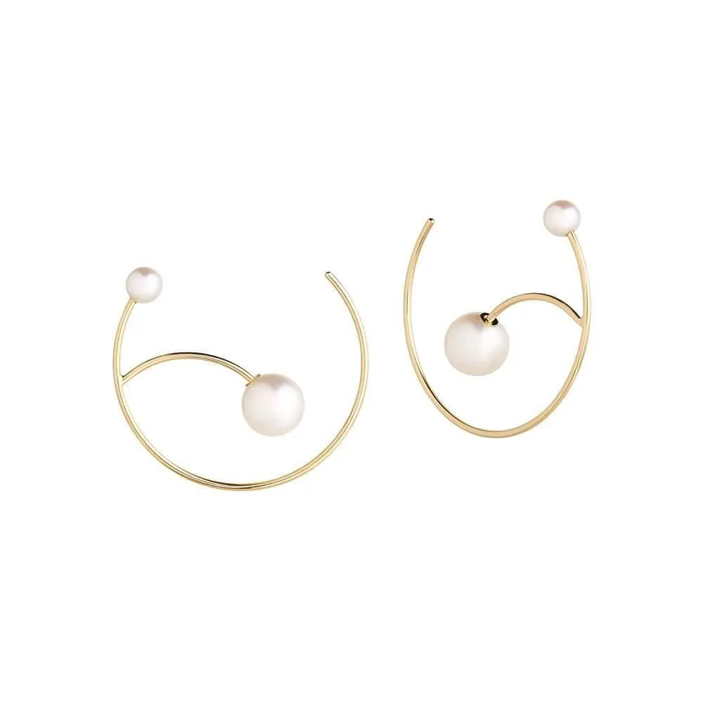 Cosmo Galactic 18K Gold Hoops w. Pearl