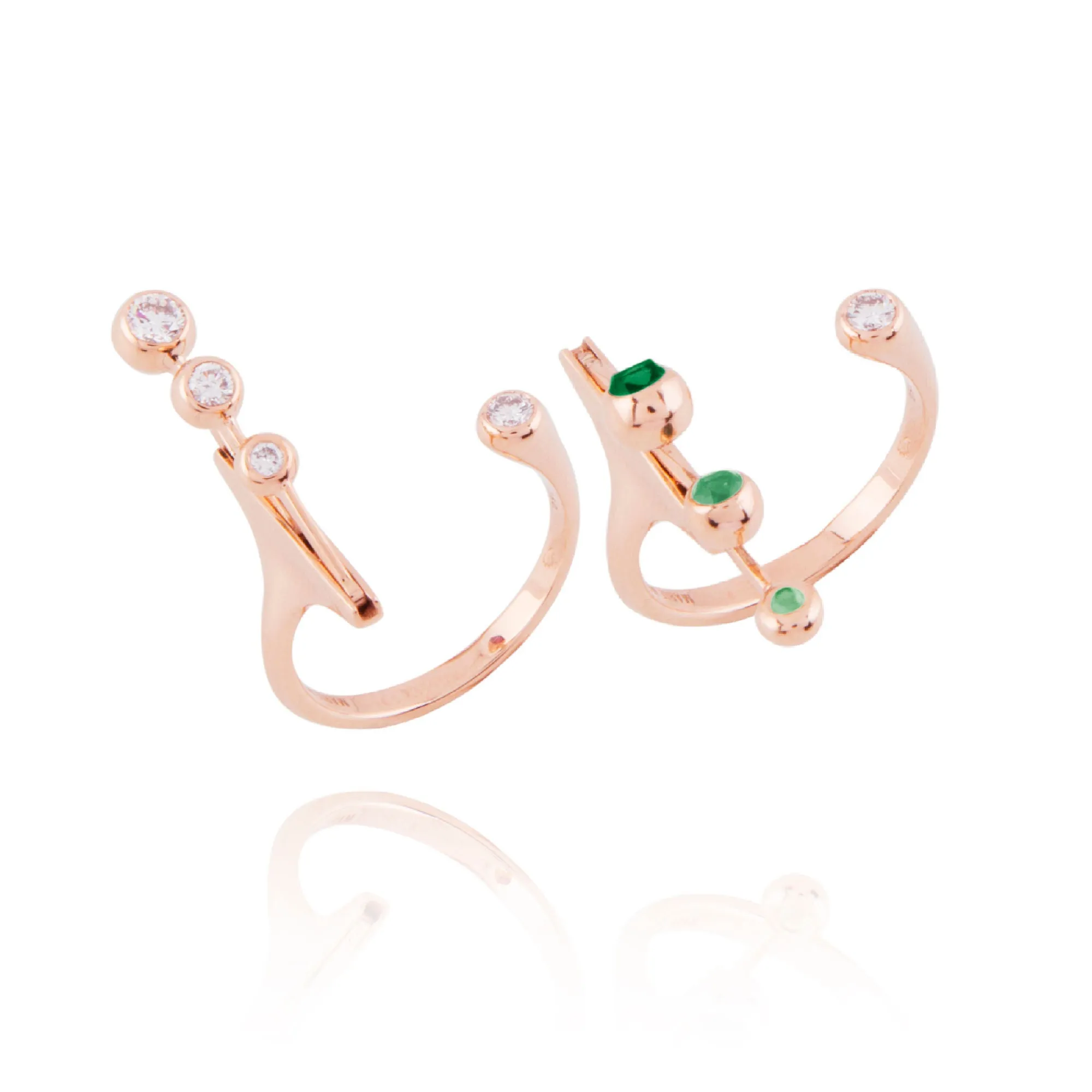 Dancing Open 18K Rosegold Ring w. Emeralds & Diamonds