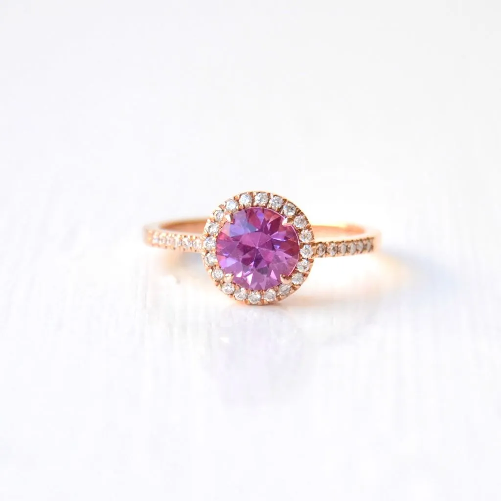 Diyamanti Kava 14K Rosegold Ring w. Diamonds & Sapphire