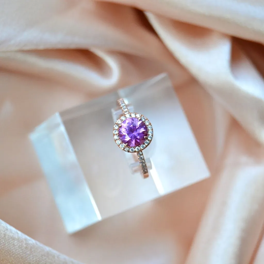 Diyamanti Kava 14K Rosegold Ring w. Diamonds & Sapphire