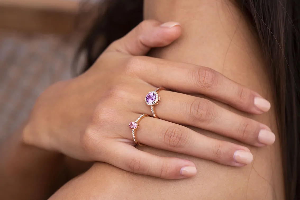 Diyamanti Kava 14K Rosegold Ring w. Diamonds & Sapphire