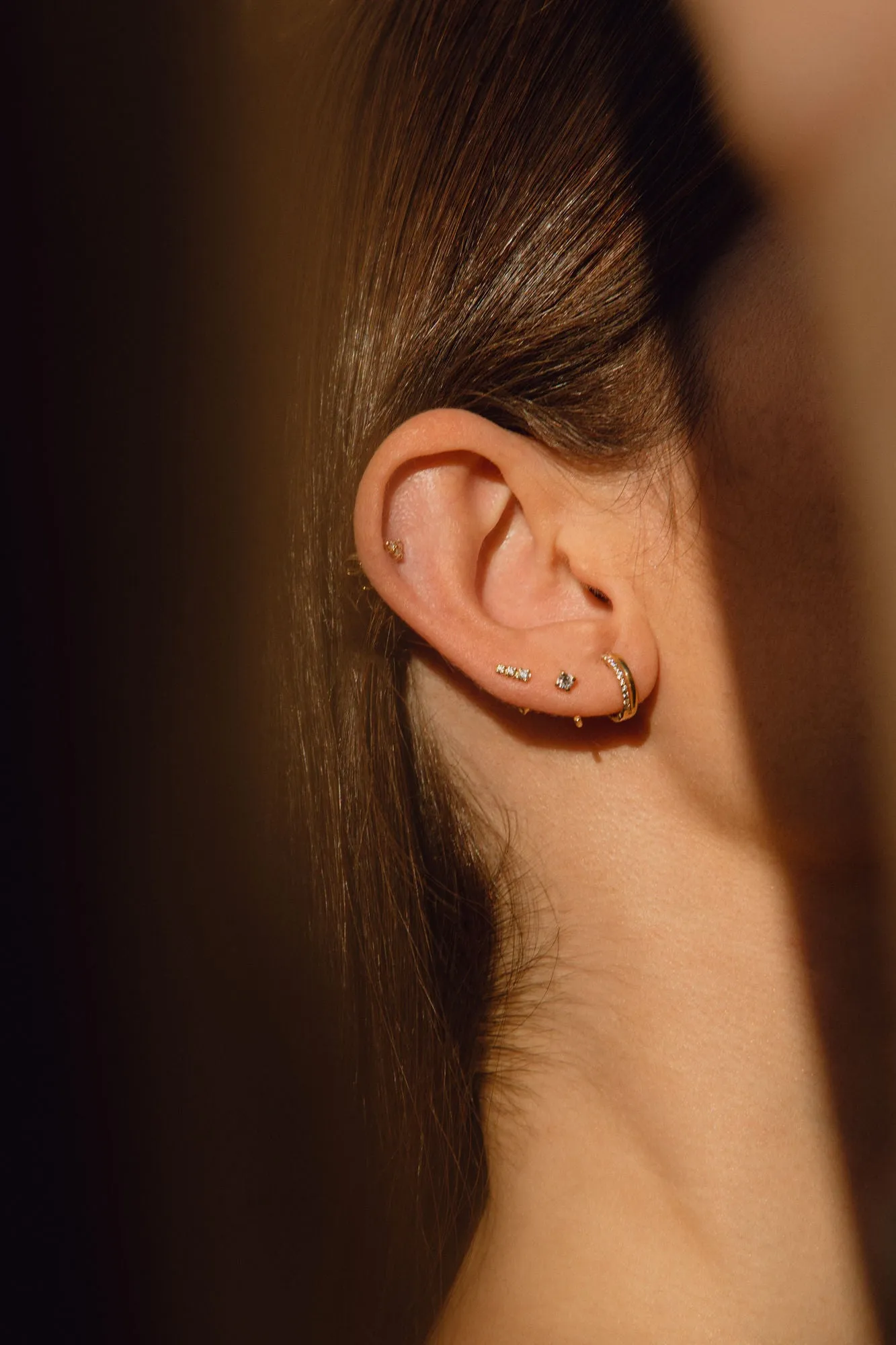 Double Line 18K Rose Gold Hoops w. Lab-Grown Diamonds