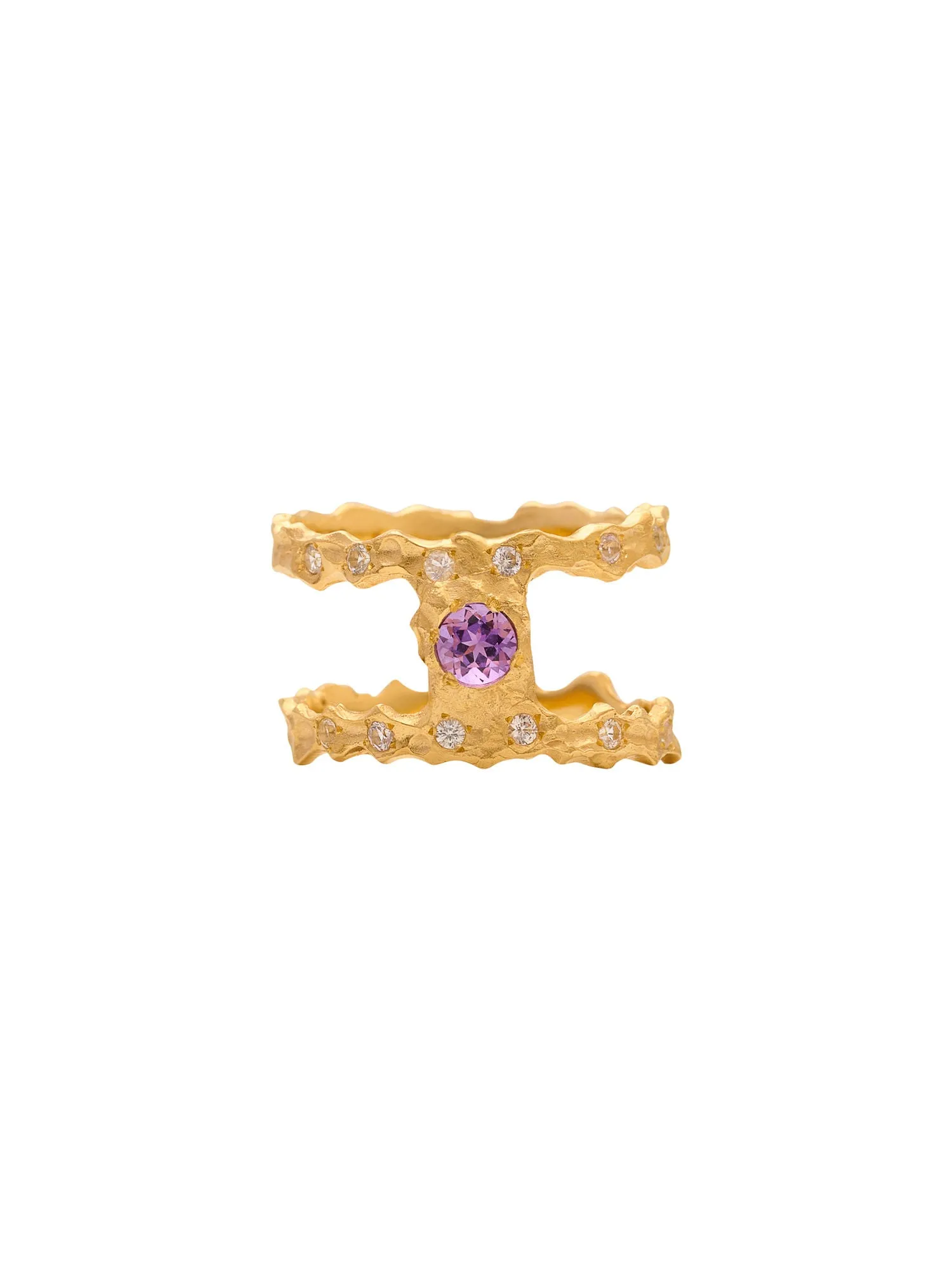 February Birthstone 18K Gold Ring w. Amethyst & Sapphires