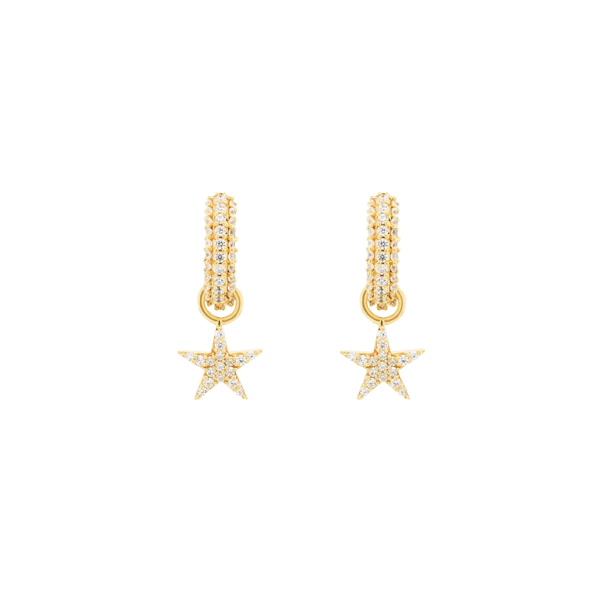 Gold Vermeil Huggie w. Star Pendants