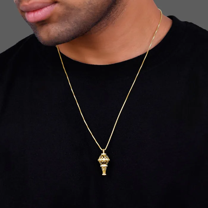 Golden Hanuman Gada Pendant With Box Chain For Him Giva