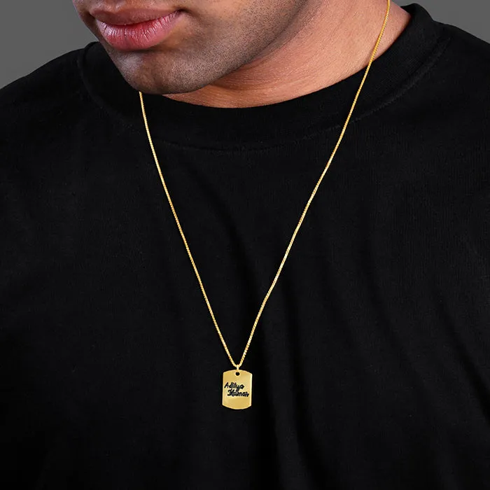 Golden Personalised Military Dog Tag Pendant with Box Chain For Him Giva