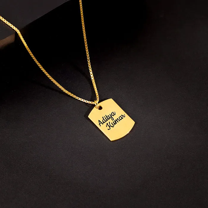 Golden Personalised Military Dog Tag Pendant with Box Chain For Him Giva