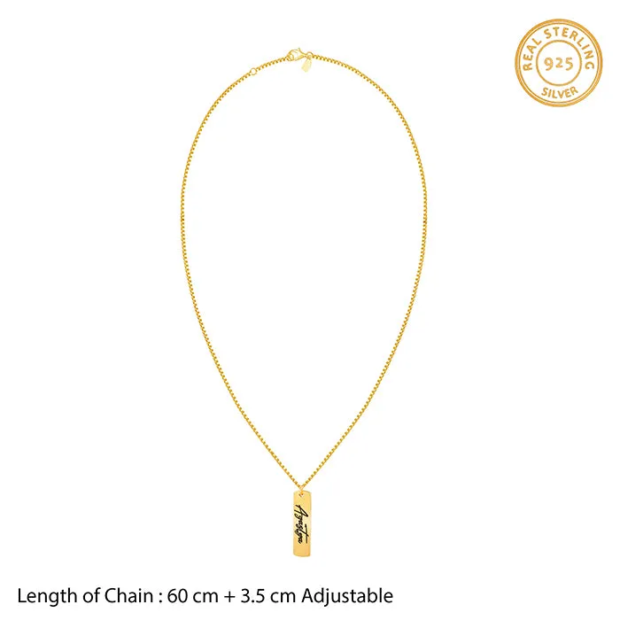 Golden Personalised Vertical Bar Name Pendant with Box Chain For Him Giva