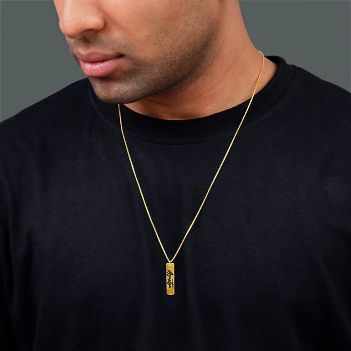 Golden Personalised Vertical Bar Name Pendant with Box Chain For Him Giva