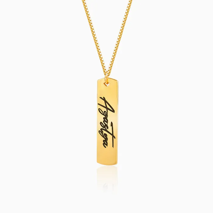 Golden Personalised Vertical Bar Name Pendant with Box Chain For Him Giva