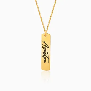 Golden Personalised Vertical Bar Name Pendant with Box Chain For Him Giva