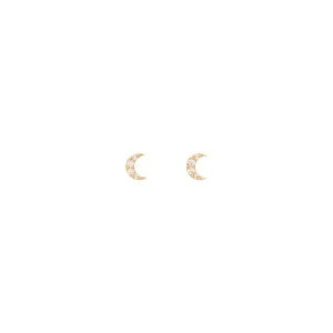 Half Moon 18K Gold Stud w. Diamonds