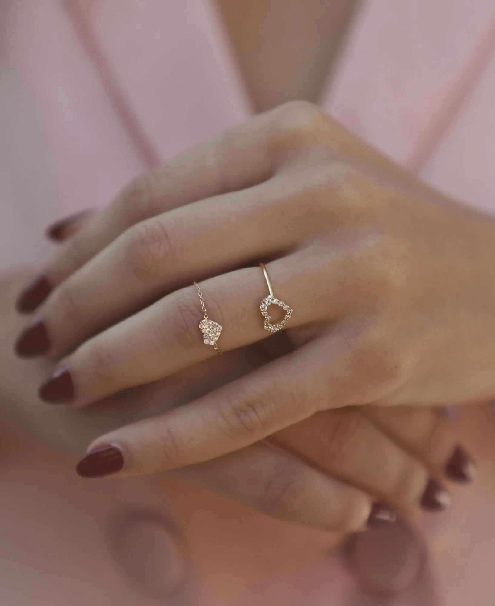 Heart Chain 18K Gold Ring w. Diamonds