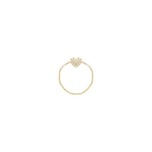 Heart Chain 18K Gold Ring w. Diamonds