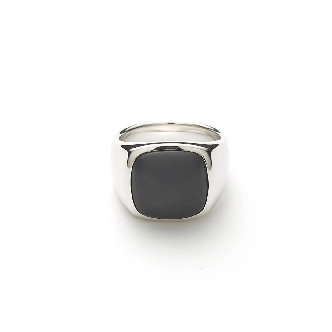 Hope Signet Matte Silver Ring w. Onyx
