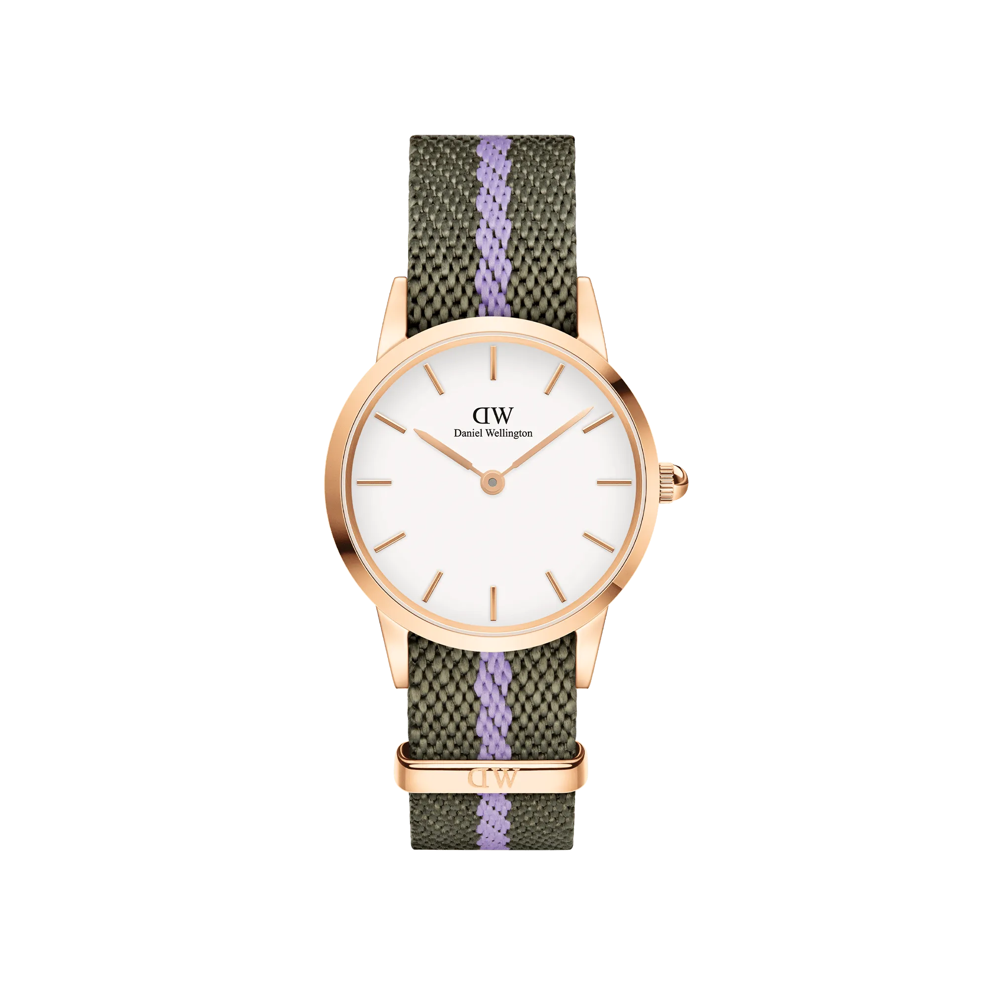 Iconic NATO Green/Purple Rose Gold Daniel Wellington