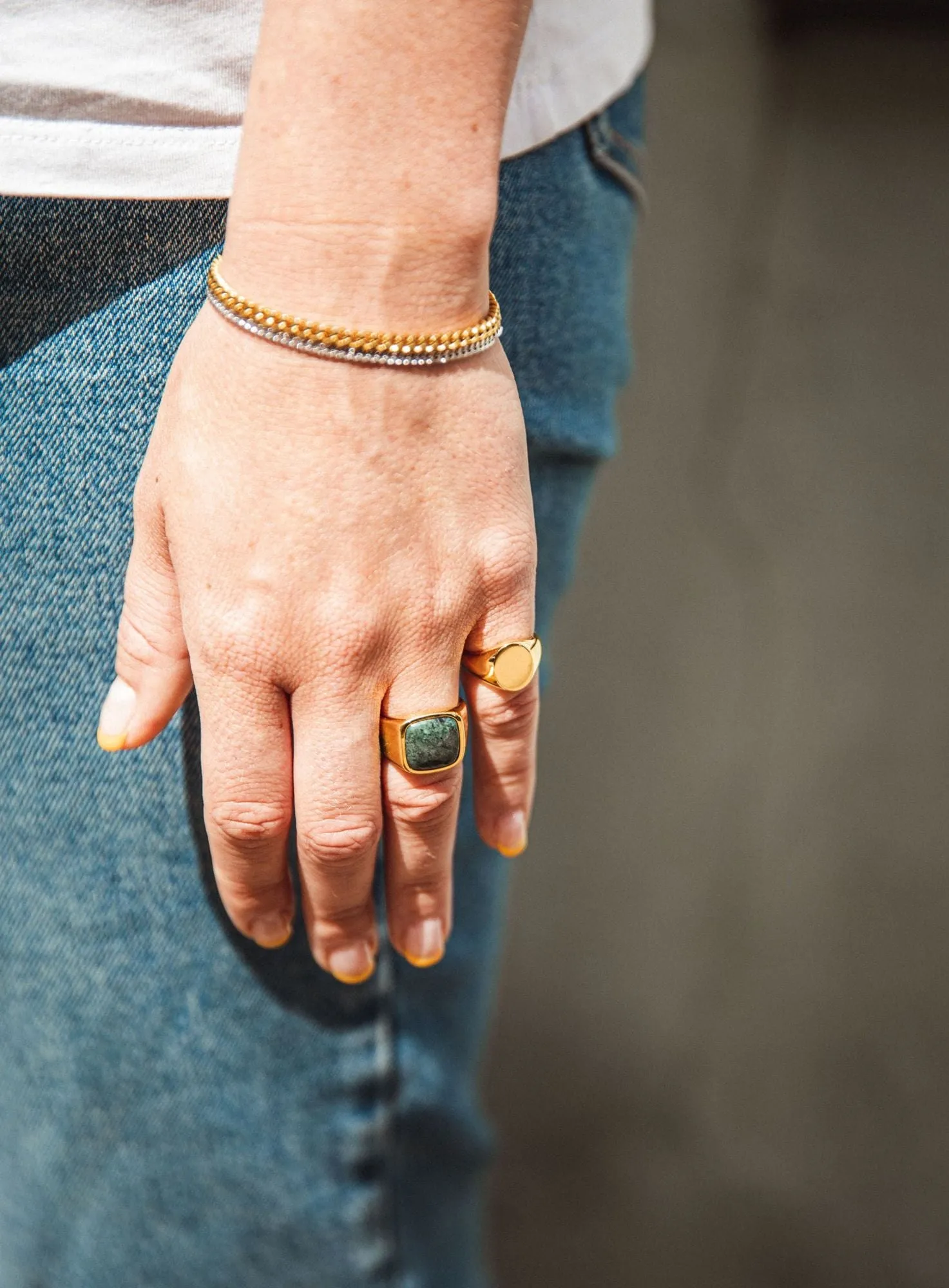 IX Cushion Marble Gold Plated Signet Ring