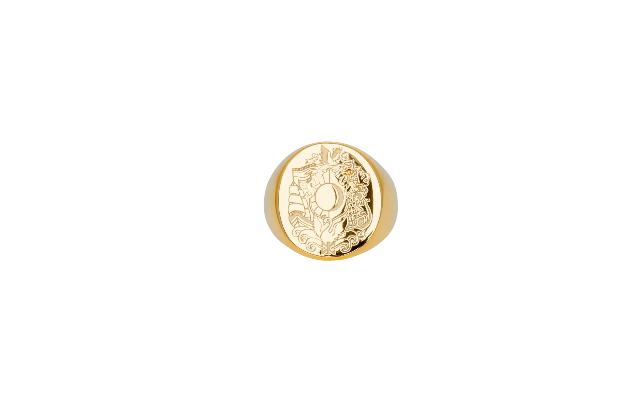 IX Oval Family Crest Signet Gold Plated Ring