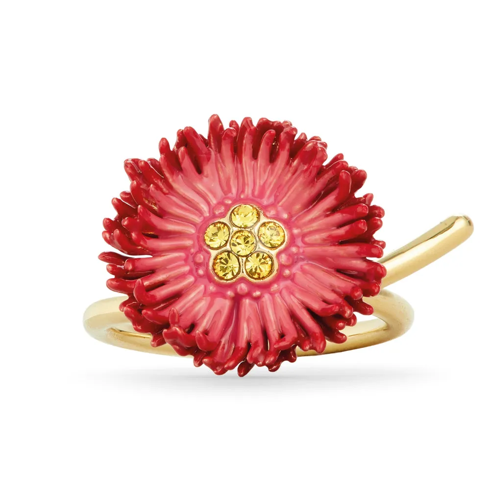 Les Nereides Red Flower And Crystal Ring