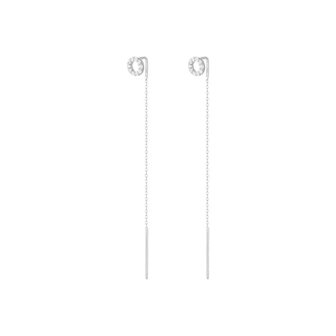 Long Chain 18K White Gold Earring w. Diamonds