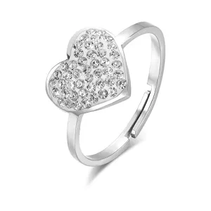 Luca Barra Ladies Steel Ring with Heart and White Crystals – Size: S