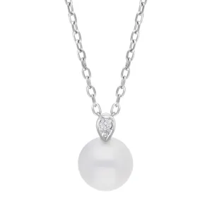 Mikimoto 18ct White Gold 7.75mm White Akoya Pearl Diamond Pendant
