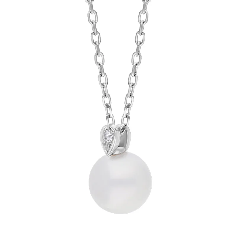 Mikimoto 18ct White Gold 7.75mm White Akoya Pearl Diamond Pendant