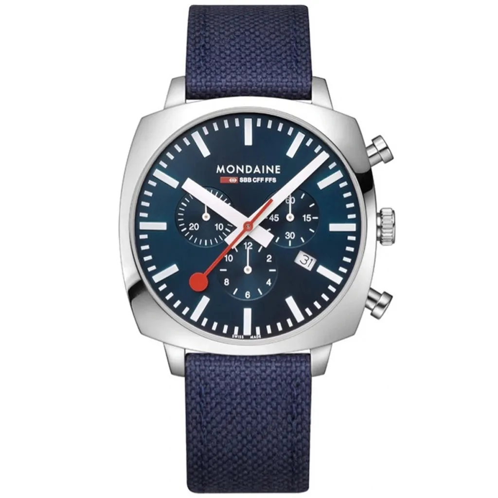 Mondaine Grand Cushion Chrono Square Men's Blue Watch  MSL.41440.LD.SET