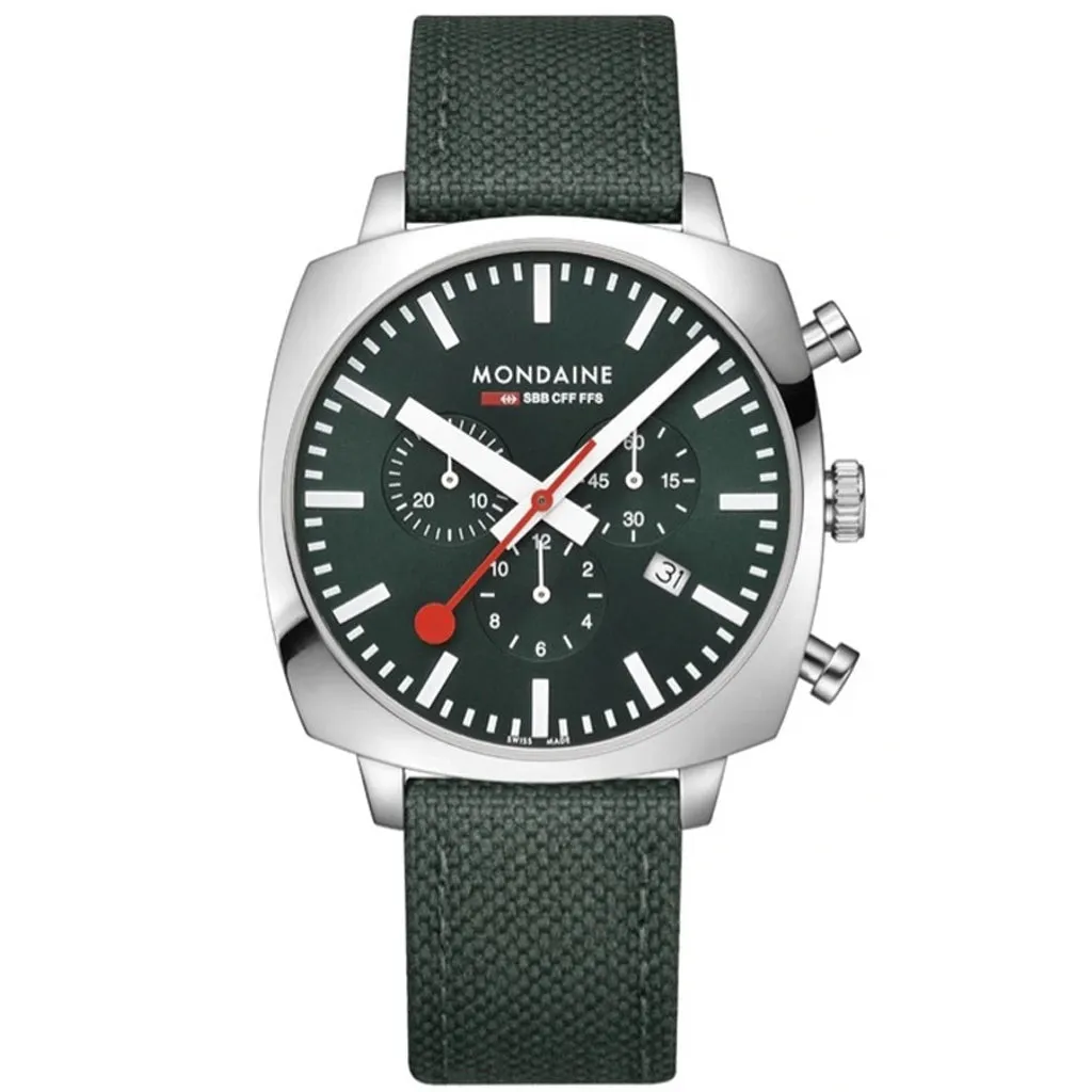 Mondaine Grand Cushion Chrono Square Men's Green Watch MSL.41460.LF.SET