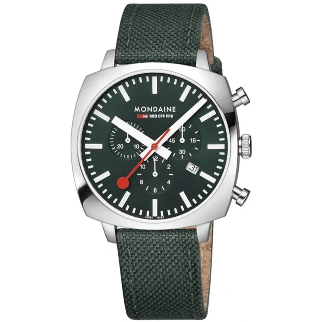 Mondaine Grand Cushion Chrono Square Men's Green Watch MSL.41460.LF.SET