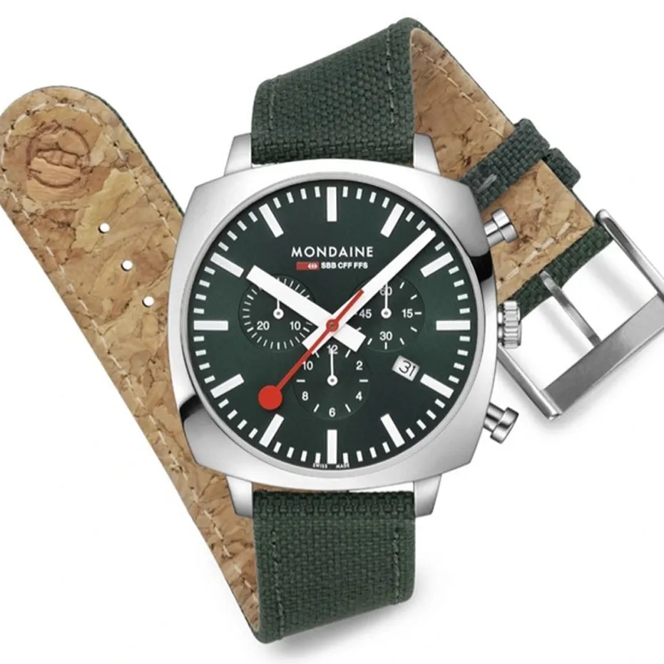 Mondaine Grand Cushion Chrono Square Men's Green Watch MSL.41460.LF.SET