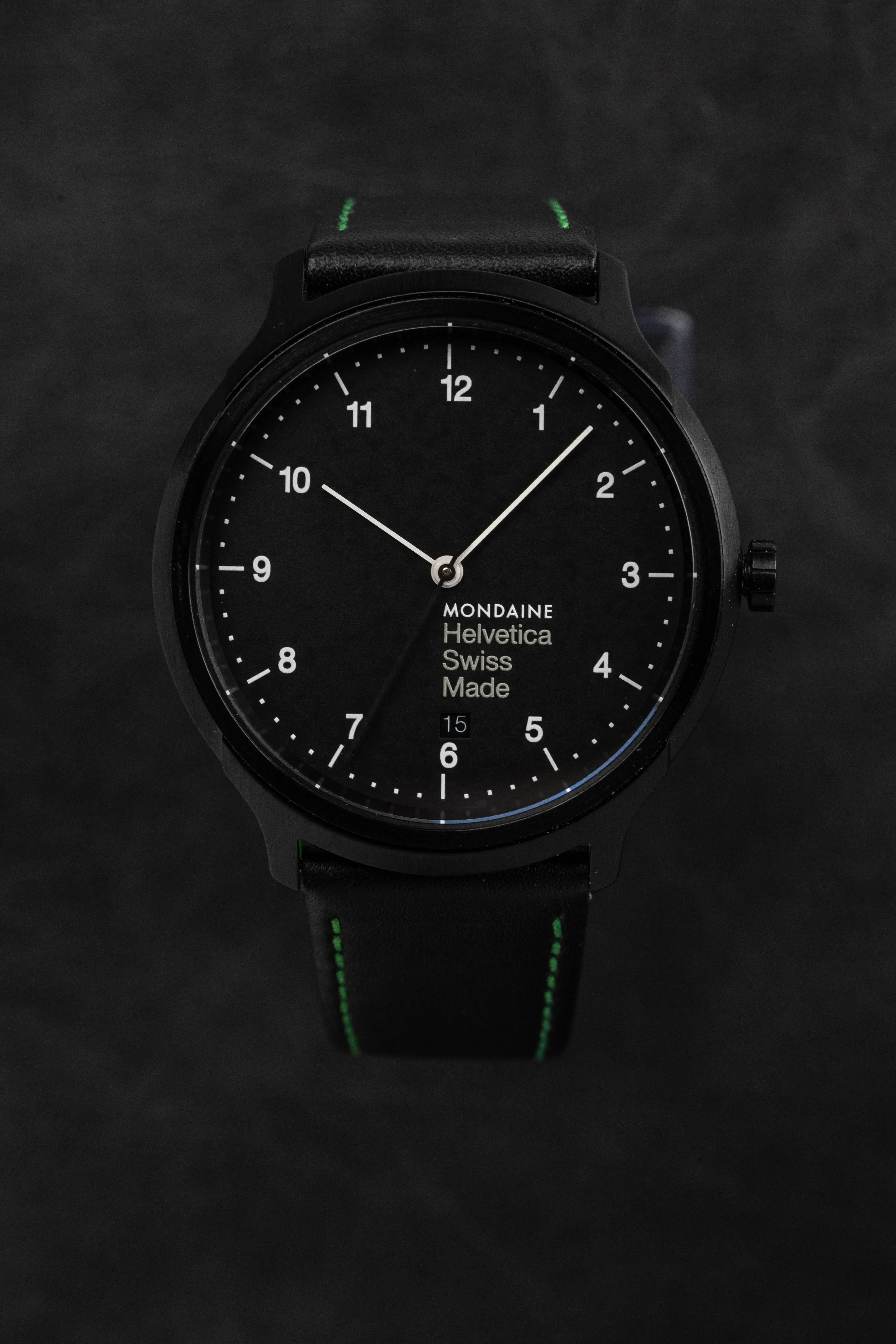 Mondaine Watch Helvetica No1 Black Green MH1.R2221.LB