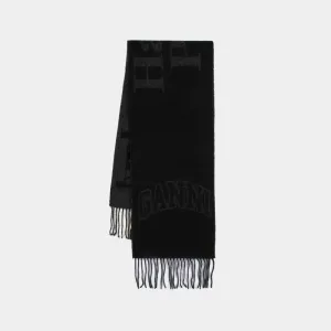 Narrow Please Scarf - Ganni - Wool - Black