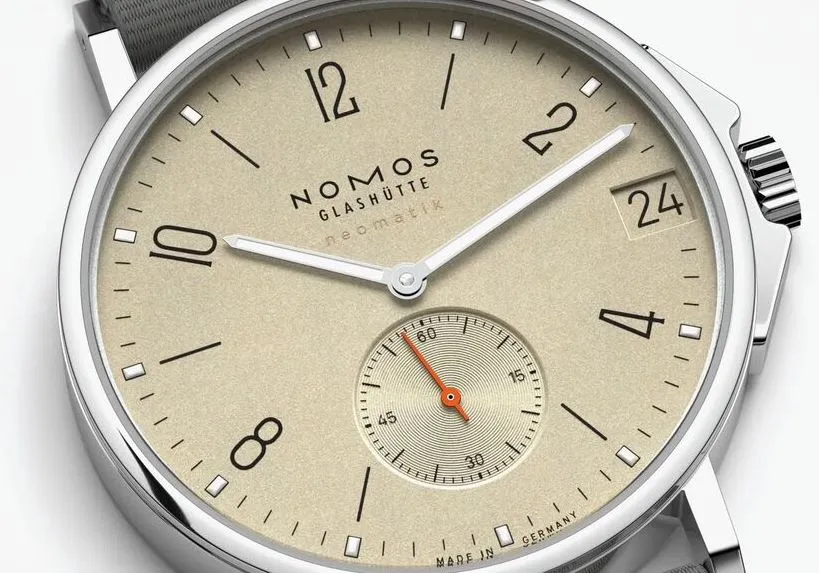 Nomos Glashutte Ahoi Neomatik 38 Date Sand Sapphire Crystal Watch