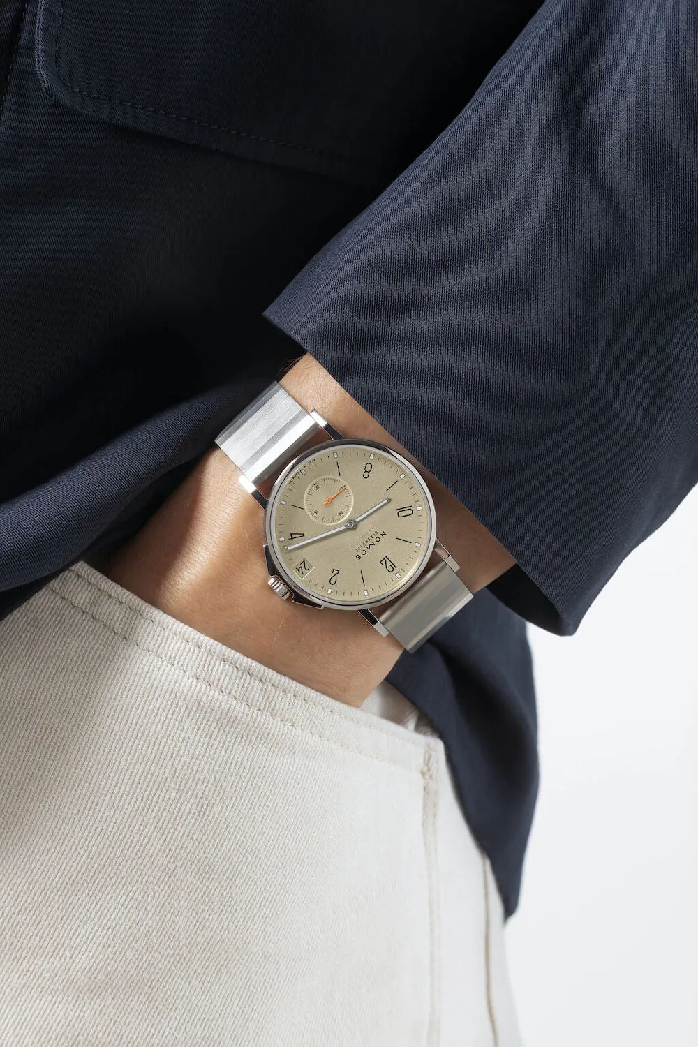 Nomos Glashutte Ahoi Neomatik 38 Date Sand Sapphire Crystal Watch