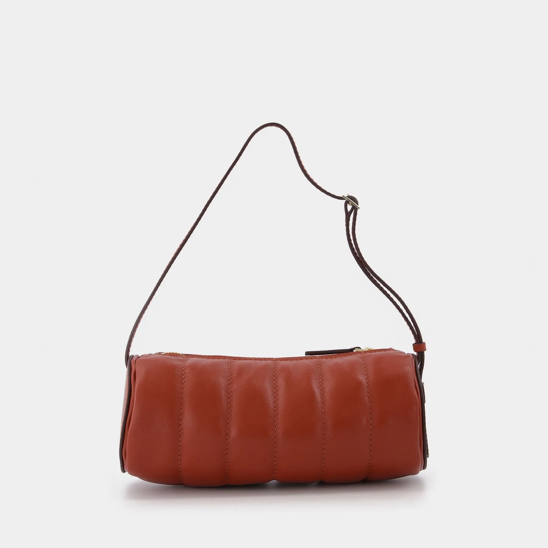 Padded Cylinder Bag in Red Leather