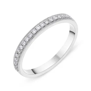 Platinum 0.13ct Diamond Millgrain Edge Half Eternity Ring