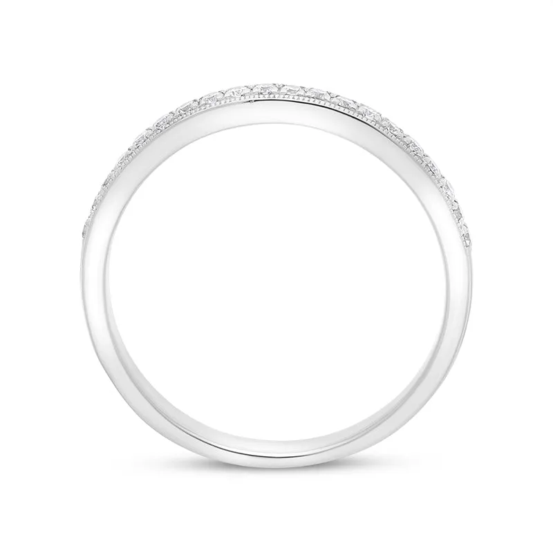 Platinum 0.13ct Diamond Millgrain Edge Half Eternity Ring