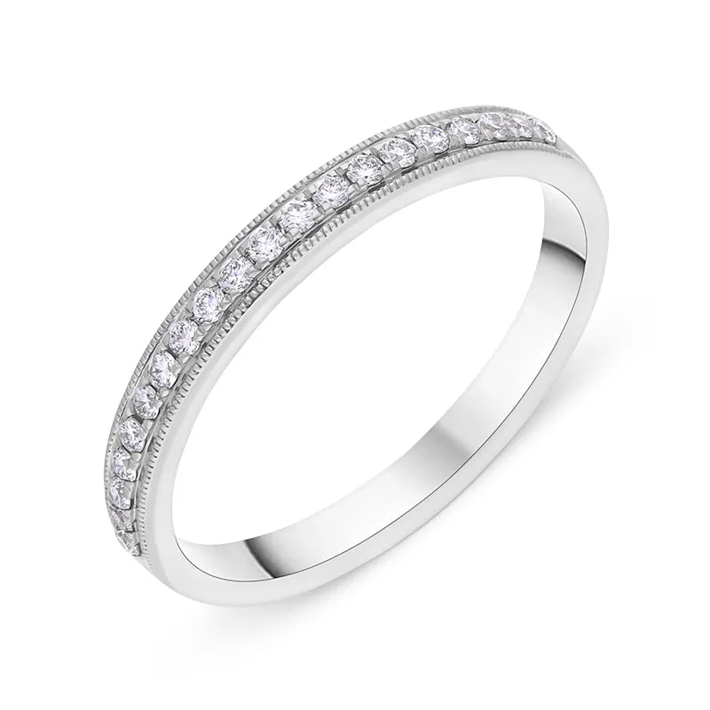 Platinum 0.13ct Diamond Millgrain Edge Half Eternity Ring