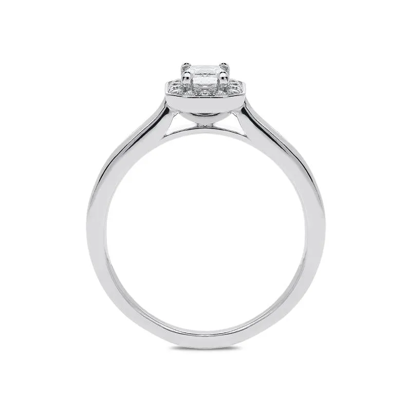 Platinum 0.46ct Diamond Emerald Cut Halo Ring