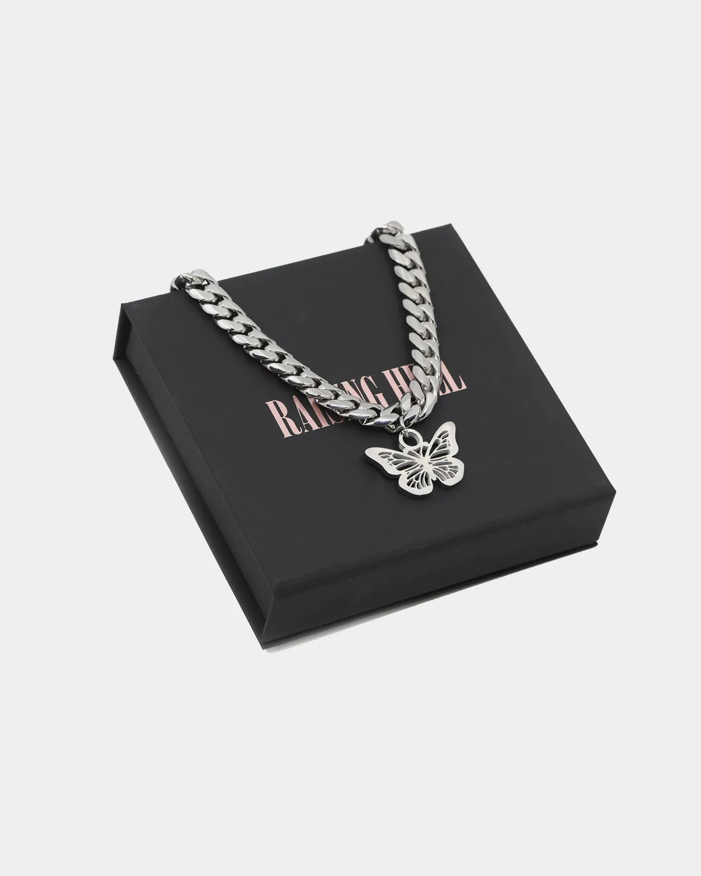 Raising Hell Women's 14" Cuban Butterfly Choker White Gold