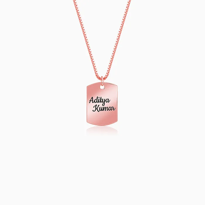 Rose Gold Personalised Military Dog Tag Pendant with Box Chain For Him Giva