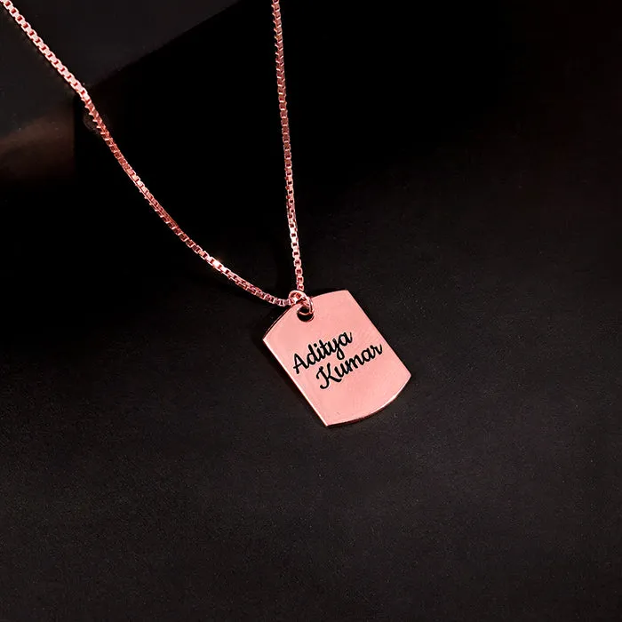 Rose Gold Personalised Military Dog Tag Pendant with Box Chain For Him Giva