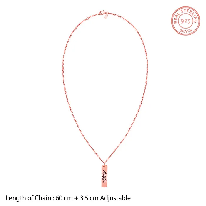 Rose Gold Personalised Vertical Bar Name Pendant with Box Chain For Him Giva
