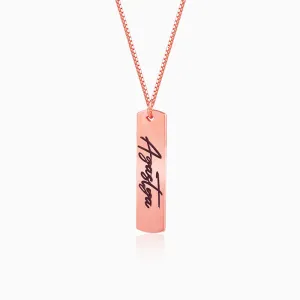 Rose Gold Personalised Vertical Bar Name Pendant with Box Chain For Him Giva