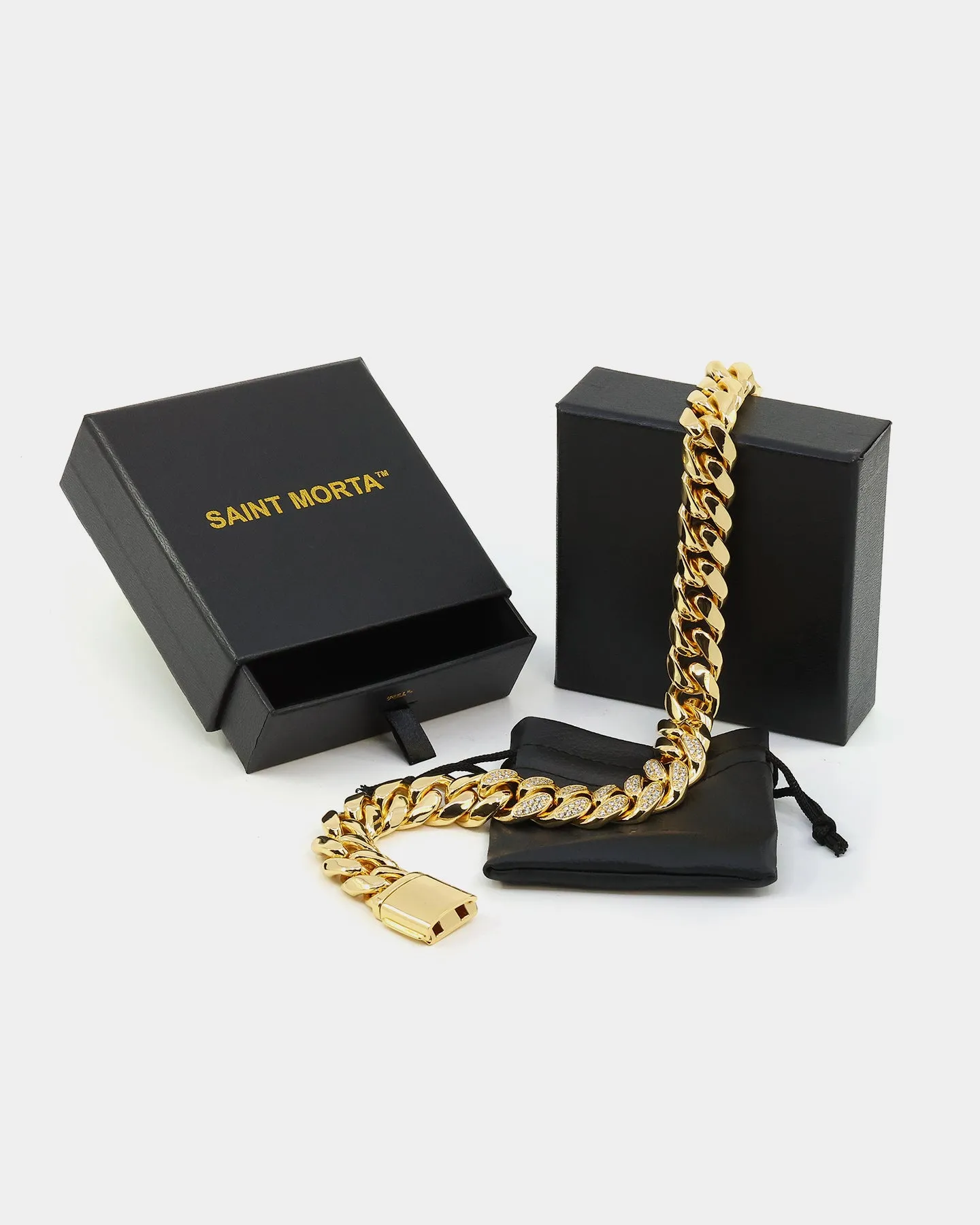 Saint Morta Iced Patch Cuban Necklace Iced Gold