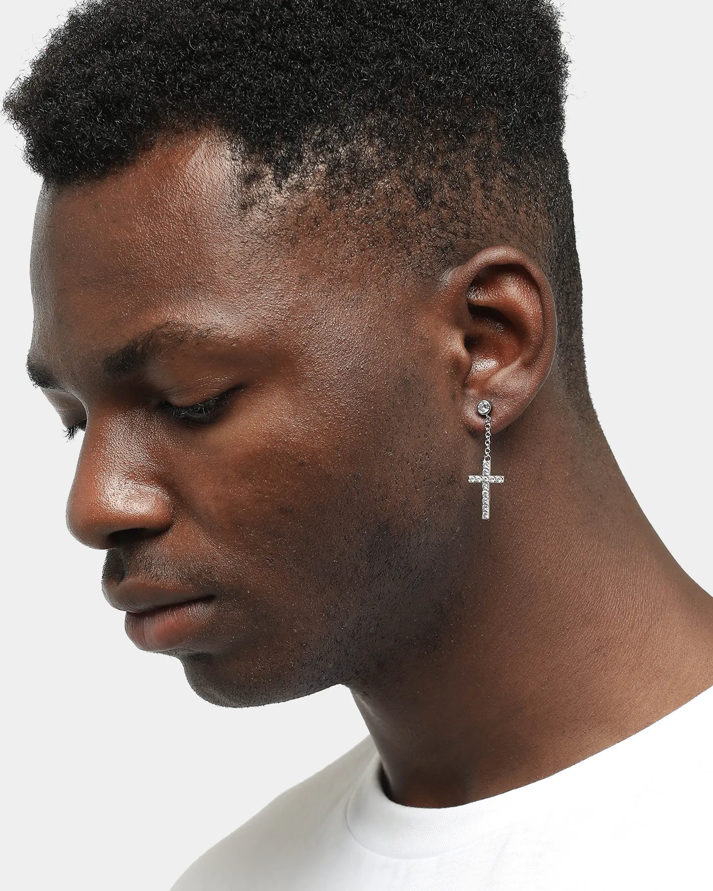 Saint Morta Men's Preacher Earring Iced White Gold