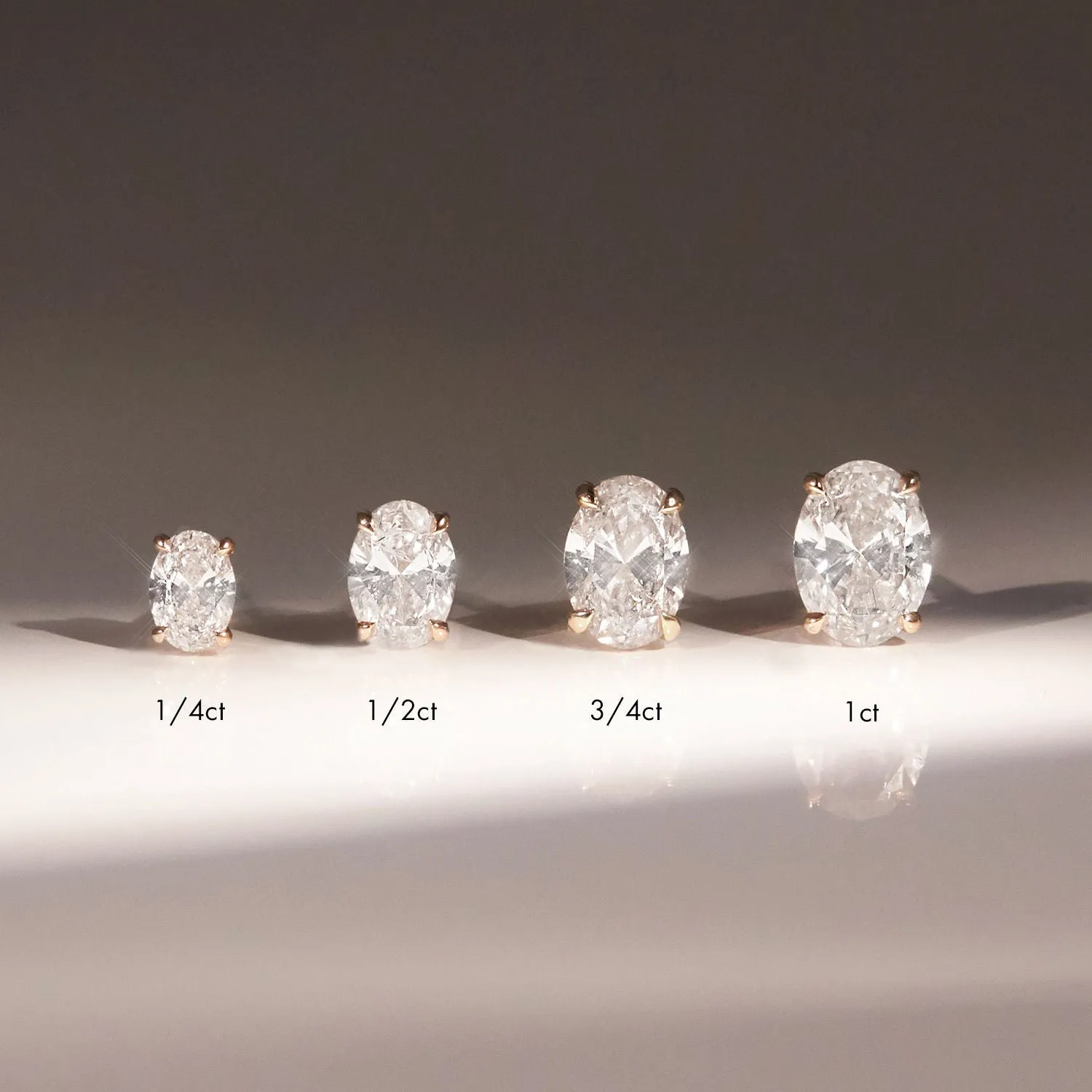 Solitaire Oval 14K Rosegold Studs w. Lab-Grown Diamonds