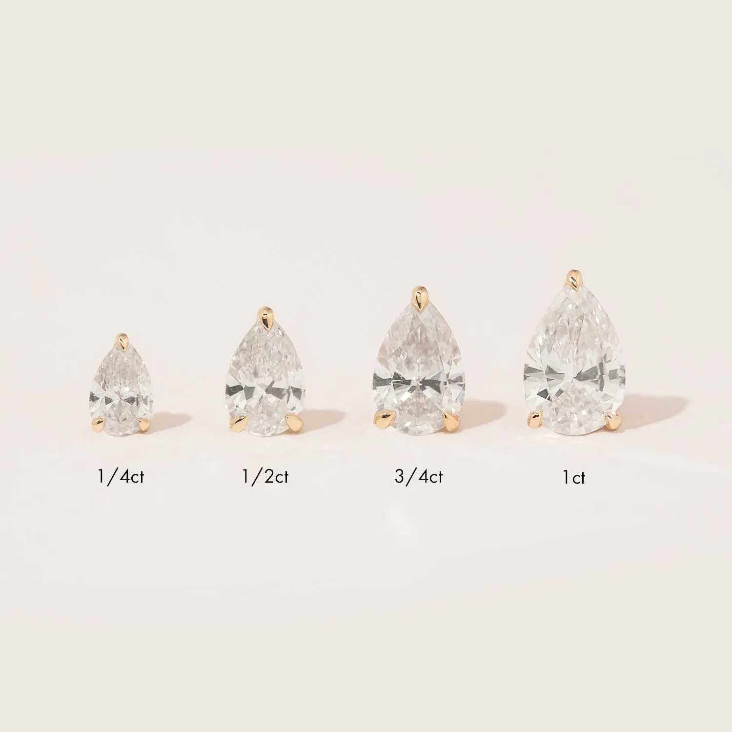 Solitaire Pear 14K Gold Studs w. Lab-Grown Diamonds